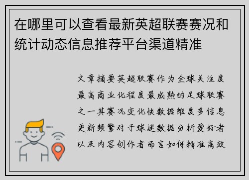 在哪里可以查看最新英超联赛赛况和统计动态信息推荐平台渠道精准